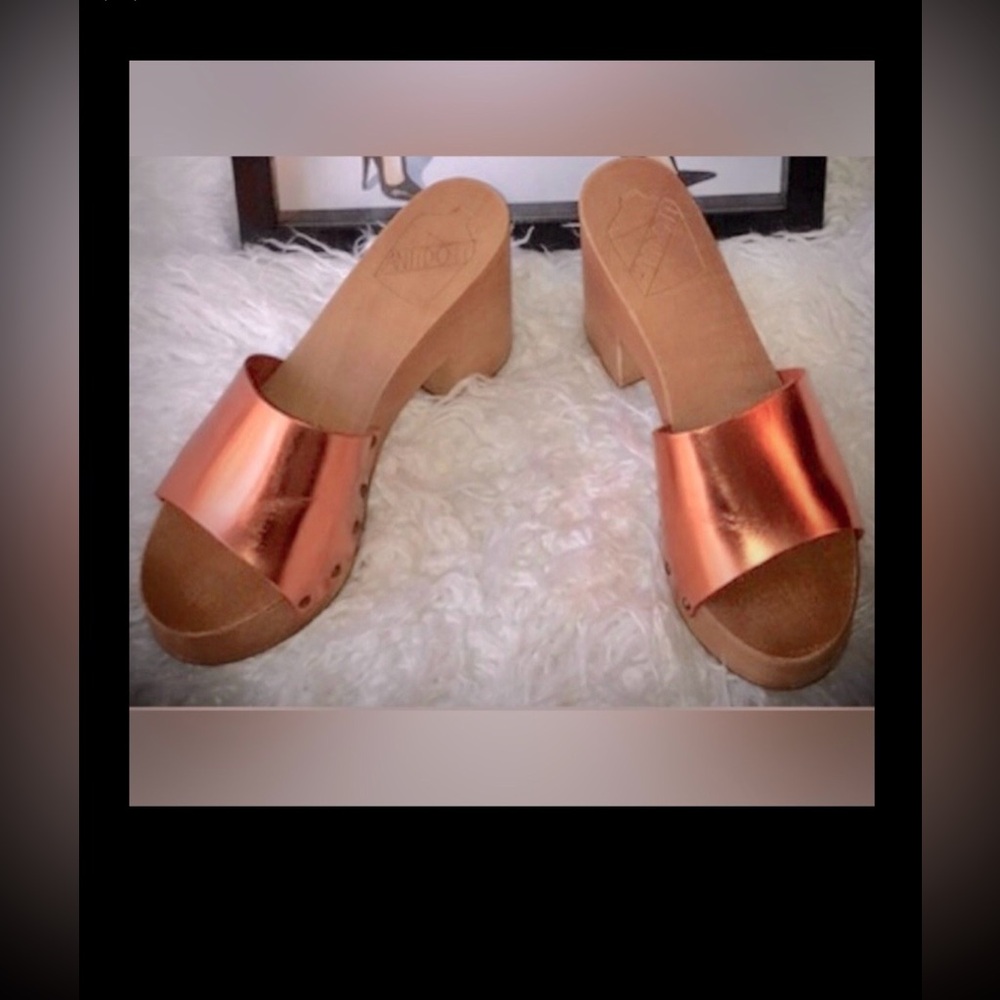 Antidoti Metallic Leather Clogs Heeled Open Toe Burnt Orange Italy 40 = US 9.5